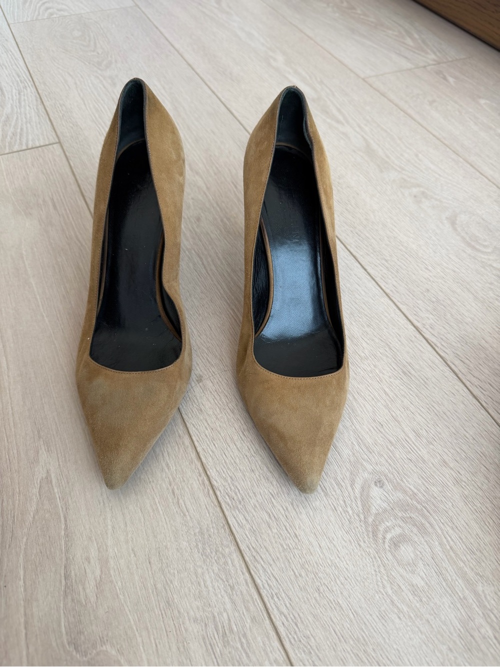 Saint Laurent Tan Suede Pointed-Toe Pumps